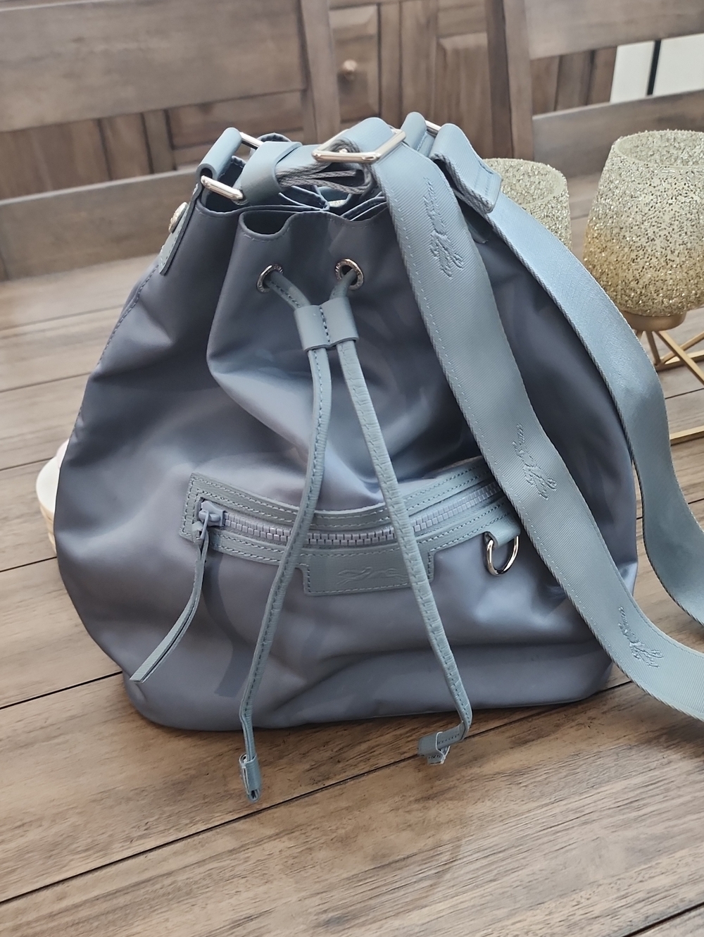 Longchamp Light Blue Drawstring Bucket Bag/crossbody